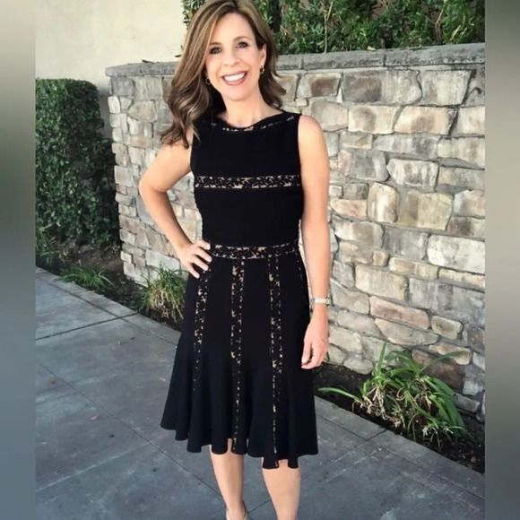 Tadashi Shoji Black Midi Dress with Lace Accents - Picture 2 of 16